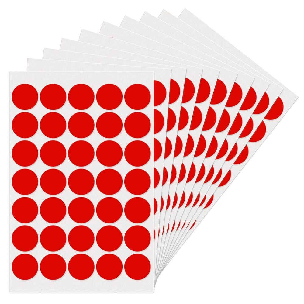3634 Red Dot Stickers 1" Round Labels Circle Color Coding Decals Colored